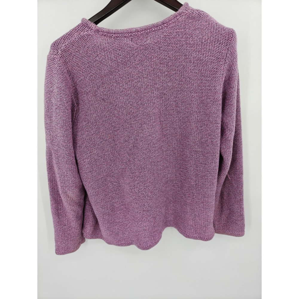 LL Bean Womens Purple Heather 100% Cotton Garter Stitch Crewneck Sweater Large - Picture 2 of 7